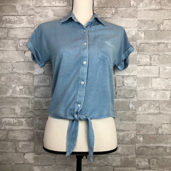 NWT Ardene Chambray Tie Waist Shirt - Picture 3 of 8